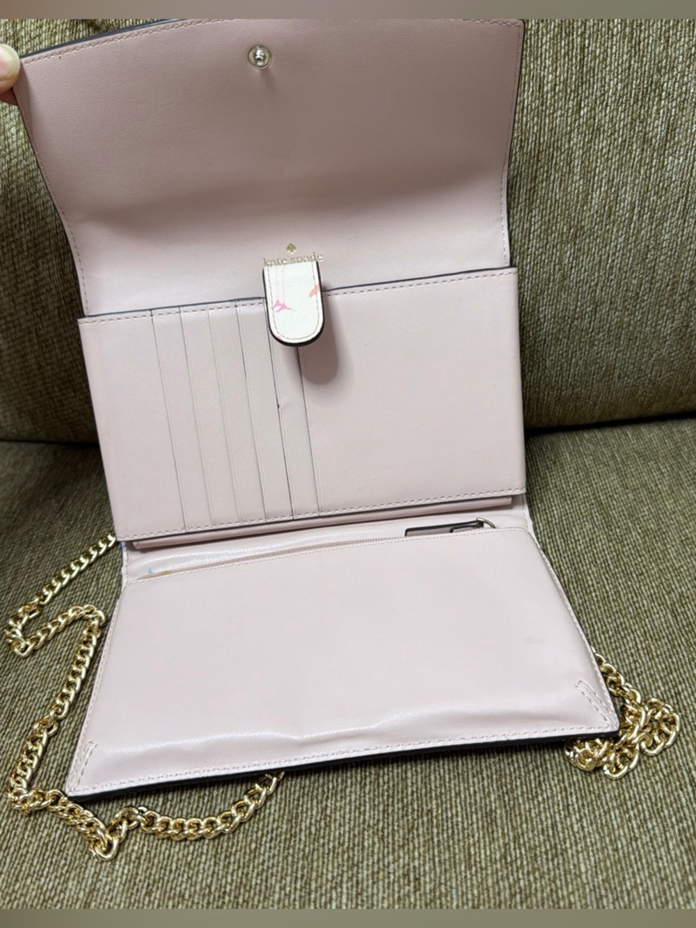 kate spade Flamingo Print Chain Crossbody in White and Pink Mini Purse - Picture 6 of 9